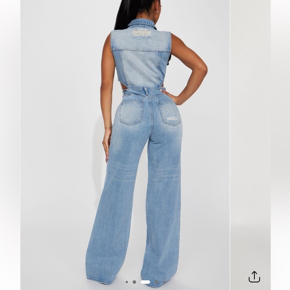 Fashion Nova Baylin Cutout Denim Jumpsuit – Size L – NWT - Picture 8 of 13